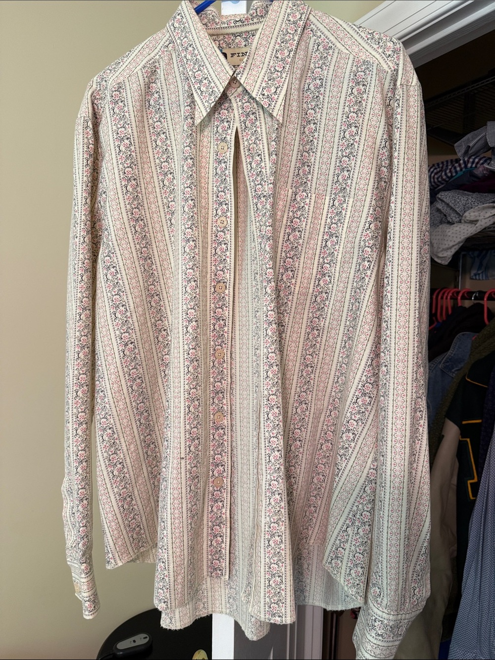Men's Casual Button-Down Shirt in Pink and Cream - Classic Stripe Floral
